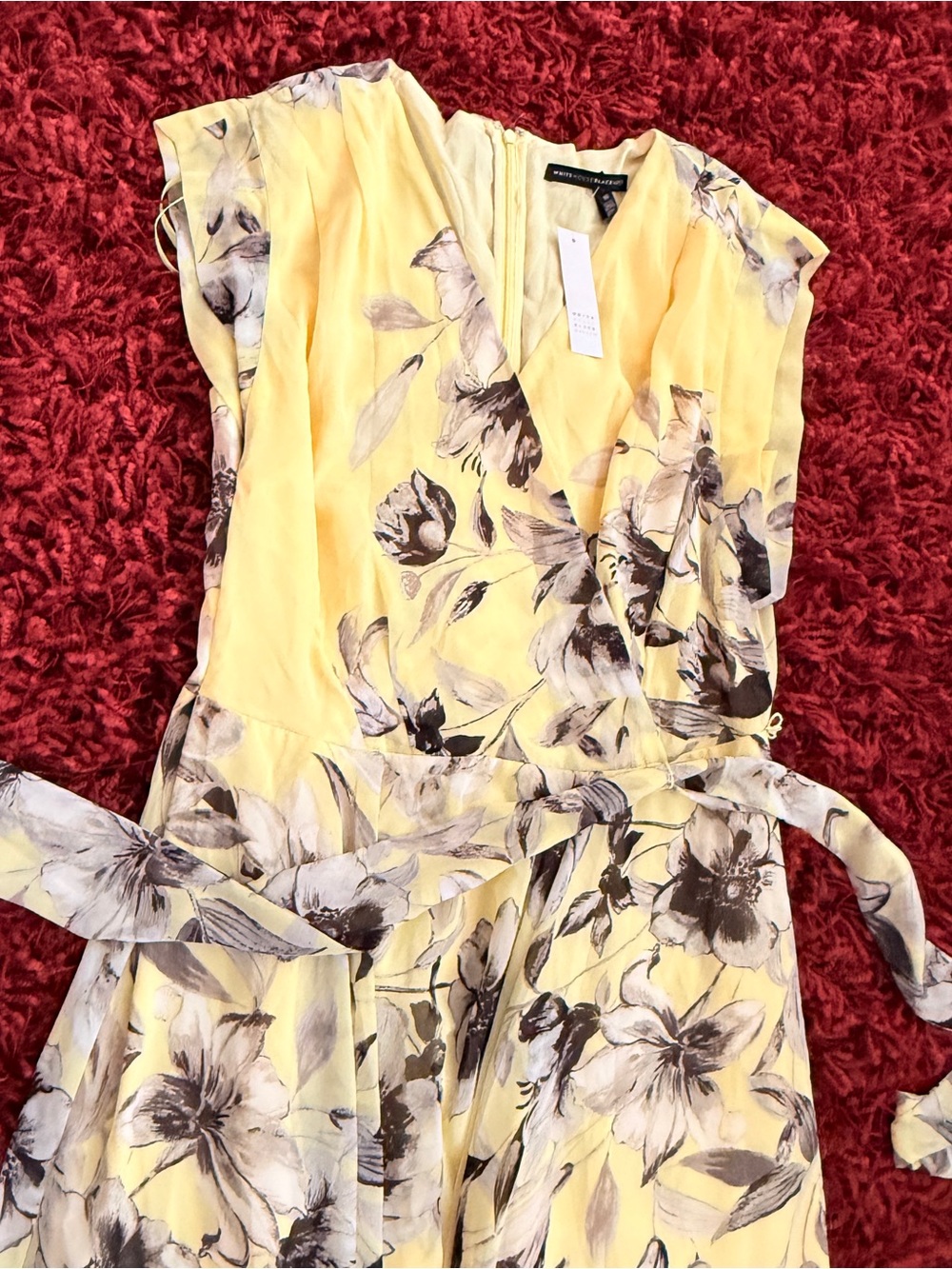 White House Black Market Yellow and Black Floral Wrap Flowy Maxi Dress sz 16 - Picture 6 of 7
